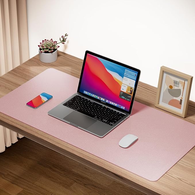 Boutilon Leather Desk Pad Protector,Non-Slip Mouse Pad,Laptop Desk Pad,Office Mouse Mat,Waterproof Leather Desk Blotter,Desk Writing Pad for Office and Home (M-Pink,30"x14")