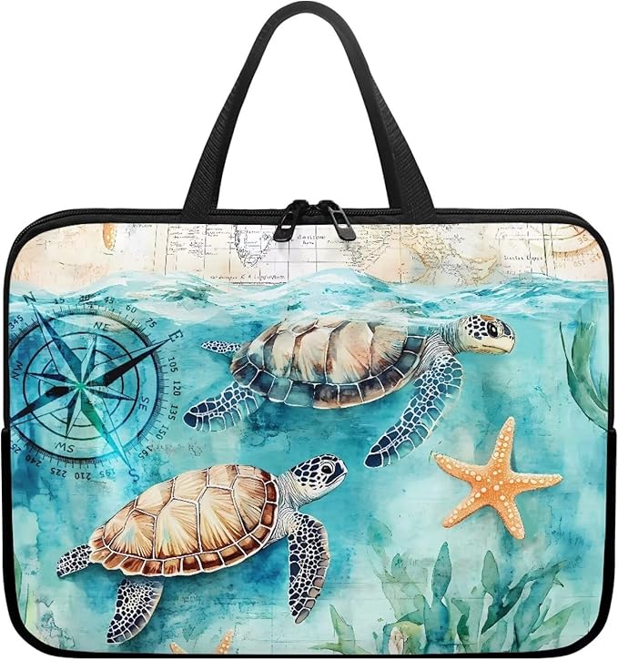 15 Inch Turtle Starfish Laptop Sleeve, Mens Womens Laptop Cover Computer Bag Tablet Carrying Case with Handle, Tote Bags Notebook Case Messenger Briefcase for Work Travel College