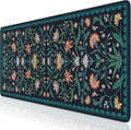 HAOCOO Navy Blue Iris Desk Mat, Large Mouse Pad, Non-Slip Keyboard Mat, Water-Resistant Computer Pad with Edge Stitching, Vintage Floral Desk Cover Mat, Desk Protector for Office, Home