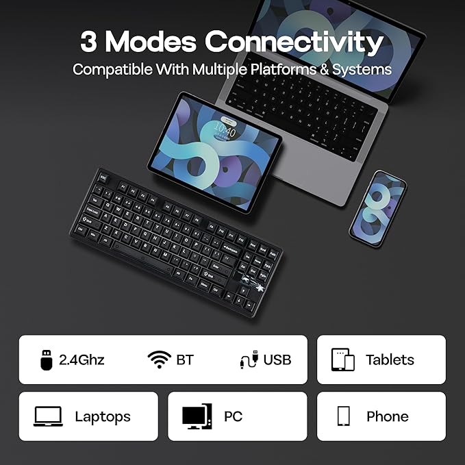 MechLands Aula F87 PRO V2 Wireless Gaming Keyboard with 10000mAh Battery, 8K Polling, SOCD/MT/TGL, BT/2.4GHz/Wired, Hot Swap TKL Mechanical Keyboard with Creamy Gasket, RGB Backlit (Black Transparent)