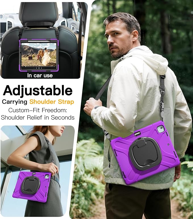 BRAECN Case for iPad Air 13 Inch M4 2026/M3 2025/M2 2024 & iPad Pro 12.9 6th/5th/4th/3rd Gen: Military Grade Silicone Protective Cover with Pencil Holder, Kickstand, Handle, Shoulder Strap, Purple