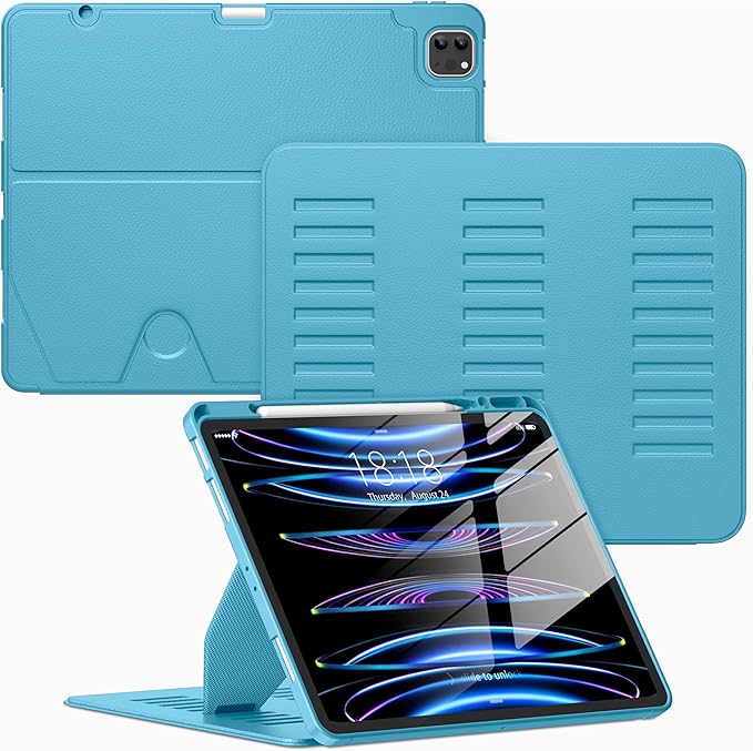 VIKESI Case for iPad Pro 12.9 6th / 5th / 4th / 3rd Generation Case 2022/2021/2020/2018,Multiple Angles Magnetic Stand Cover,Shockproof Soft Back,Pencil Holder,and Auto Sleep/Wake,Sky Blue