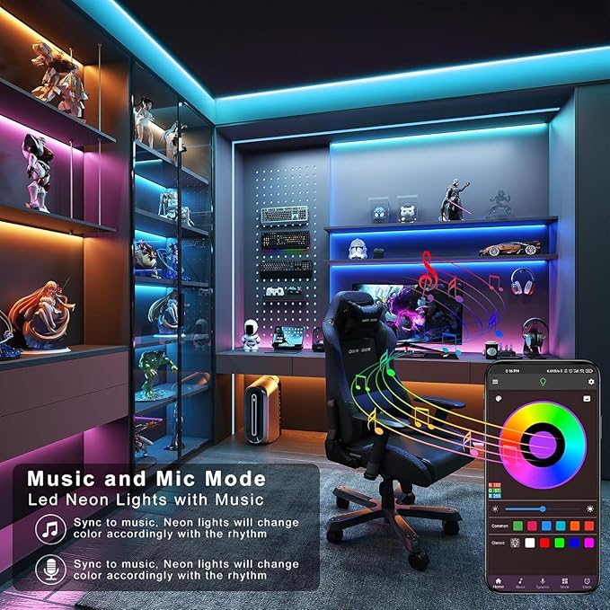 Ledagic Led Lights for Bedroom 132ft (66ft*2Rolls) Music Sync Color Changing Led Strip Lights with Remote and App Control RGB Led Light Strip for Home Party Room Decor