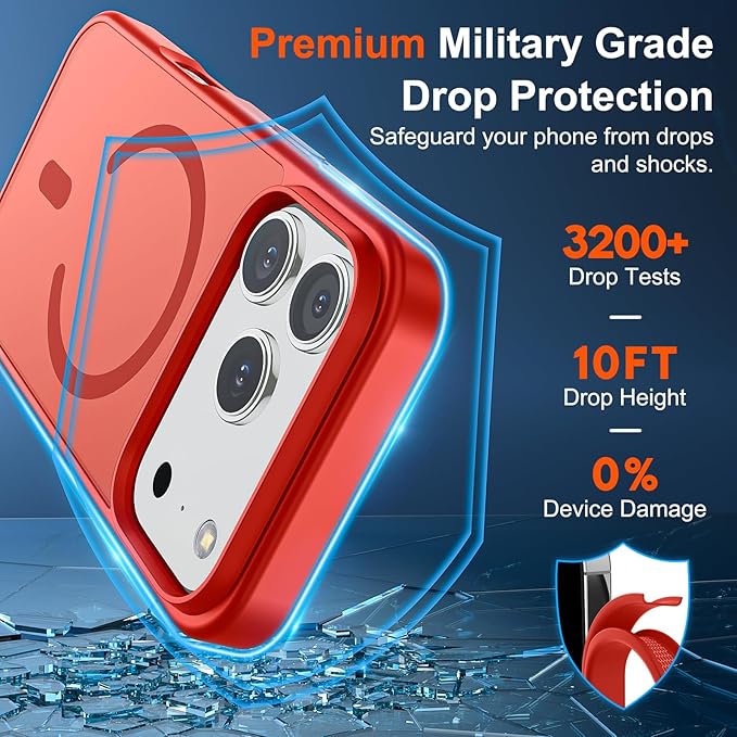 SUPFINE Magnetic for iPhone 17 Pro Case (Compatible with MagSafe)(Military Grade Drop Protection) Translucent Matte Shockproof with Anti-Fingerprint Phone Cover 2025,Red