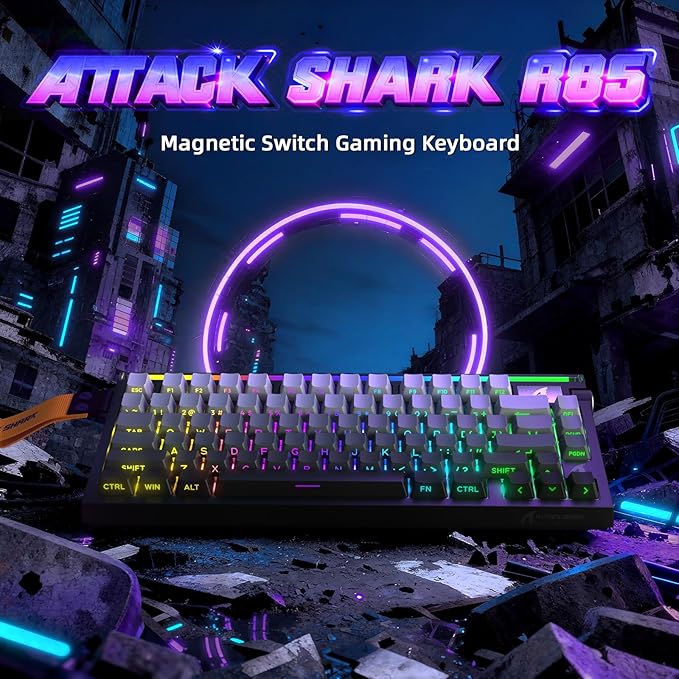 ATTACK SHARK R85 HE 75% Magnetic Wired Gaming Keyboard,8KHz Polling Rate Rapid Trigger,0.005mm RT Precision,256K Scan Rate,Custom Hot-Swappable,Web Driver PC Keyboard for Gamer/Win/Mac,Black Gradient