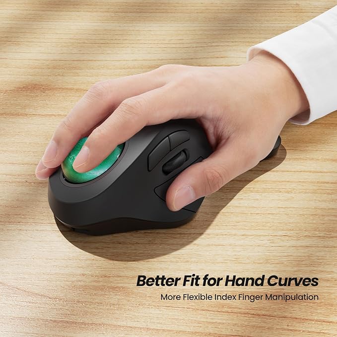 Nulea Wireless Ergonomic Trackball Mouse, Rechargeable, Bluetooth Rollerball Mouse, 44mm Index Finger Trackball, 5 Adjustable DPI, Compatible with PC, Laptop, iPad, Mac, Windows, Android