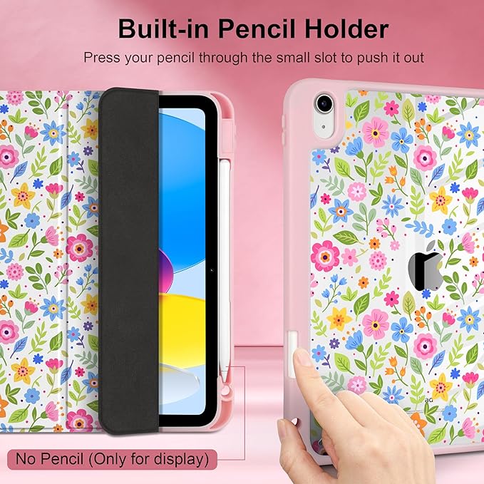 Case for iPad Air 13 inch 2026 M4 2025 M3 2024 M2 Release Slim Lightweight Shockproof Cute Printed Cover with Clear Back TPU Edge Pencil Holder Trifold Stand Auto Wake Sleep, Ditsy Floral