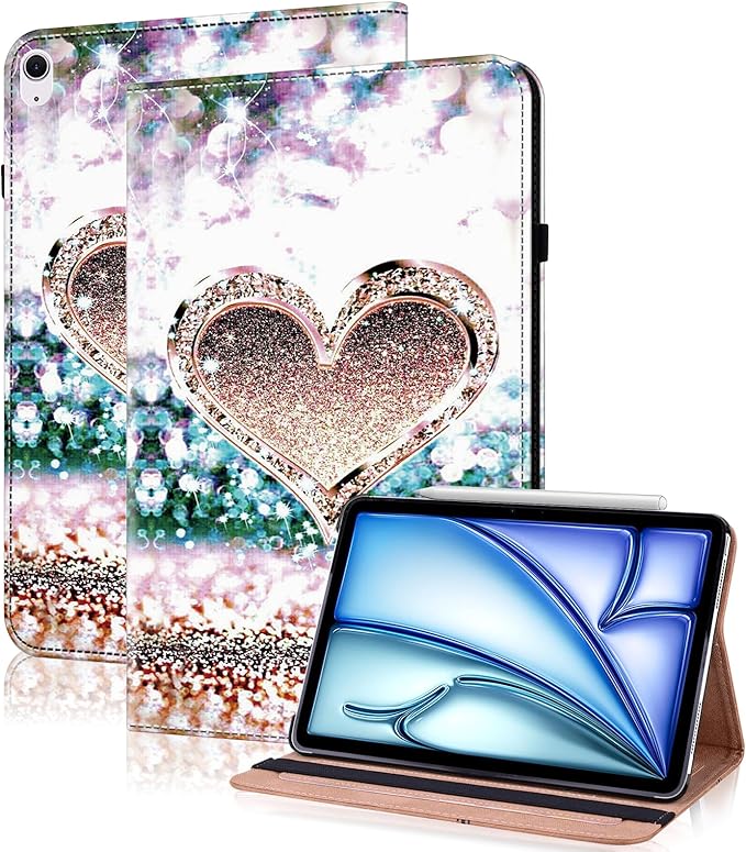 Compatible with iPad Air 11 Inch Case 8th/7th/6th Generation (M4/M3/M2) 2026/2025/2024, for iPad Air 5th/4th Generation Case 10.9 Inch 2022/2020 with Pencil Holder & Card Slots - Diamond Peach