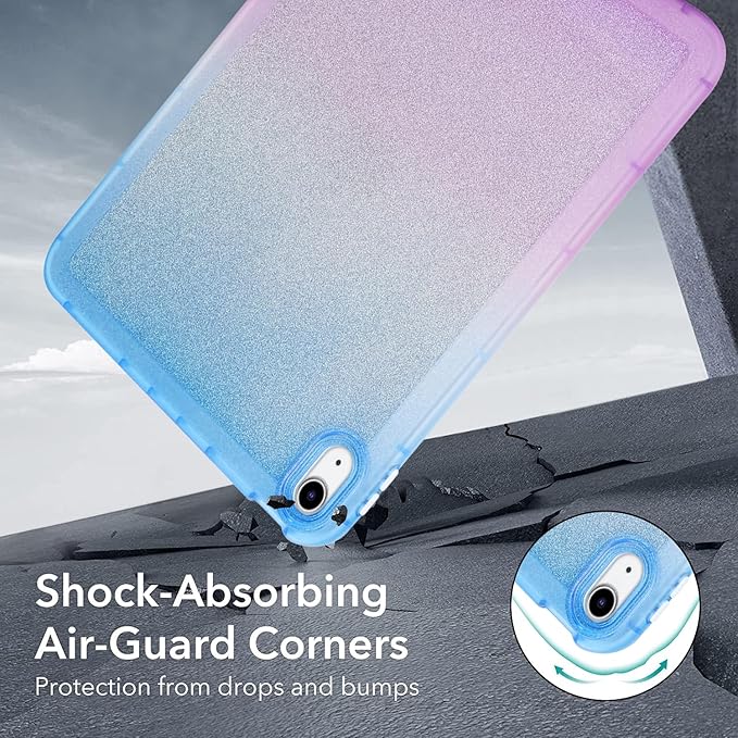 for iPad Pro 12.9 inch Case 6th/5th/4th/3rd Generation (2022/2021/2020/2018) Glitter Translucent Frosted Clear Soft TPU Back Gradient Bling Cover Silicone Protective Shell, Blue & Purple