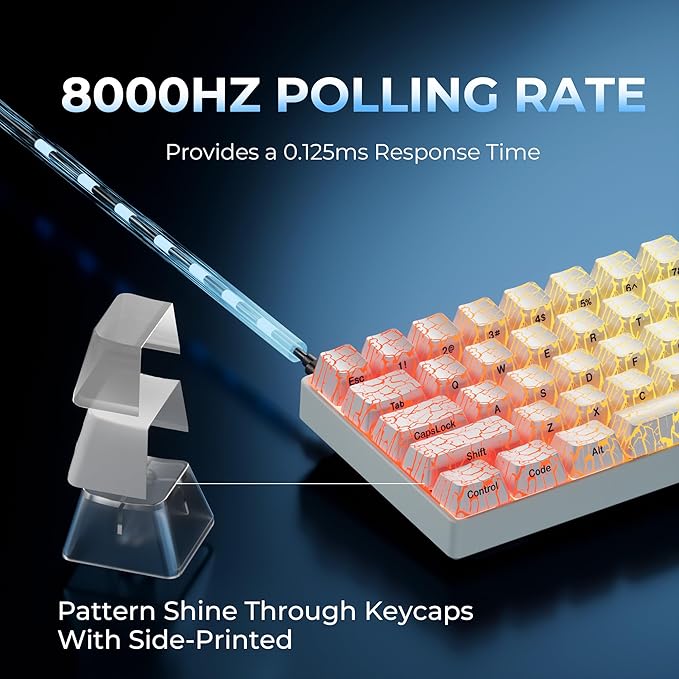 XVX HE68 60 Percent Gaming Keyboard,Hall Effect Magnetic Switches, CNC Aluminum Frame, Rapid Trigger Keyboard w Topographic IMD Keycaps, 8KHz Polling Rate, Adjustable Actuation,Hot-Swap-Ice Crack