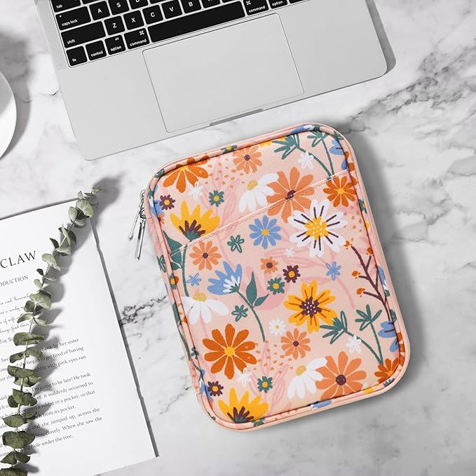 TiMOVO 6-7 Inch Tablet Sleeve for eReader Book Paperwhite/Colorsoft Signature Edition, Protective Sleeve Cover Case with Pocket for E-Reader/Oasis & Kobo Devicess, Yellow Flower