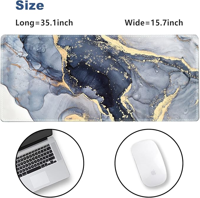 Extended Gaming Mouse Pad XXL ArtSo Large Keyboard Mat Long Mousepad Desk Decor Writing Pad Non Slip Rubber Base Stitched Edges for Work, Game, Office, Home, 35.1" x 15.7", Gilt Marble