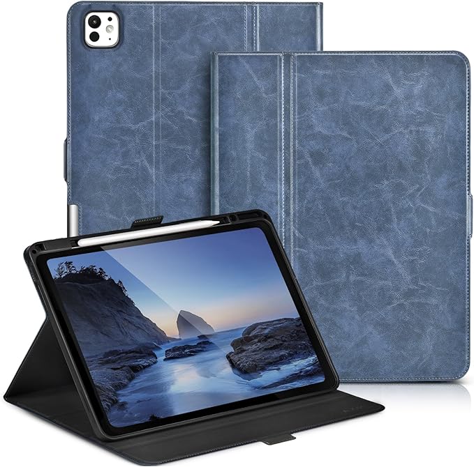 Slim Case for iPad Pro 13 Inch M5/M4 (2025/2024) A3360/A3361/A2925/A2926 with Pencil Holder,Lightweight Cover,Magnetic Closure,Multi Angle Stand,Typing Angle,Auto Sleep/Wake,Blue