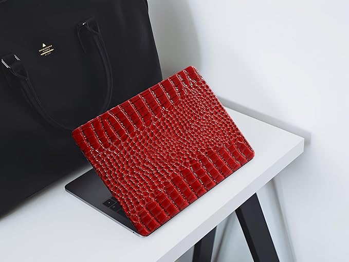 Compatible with Crocodile MacBook Air 13 inch Case 2021 2020 2019 2018 M1 A2337 A2179 A1932, Textured Elegant Luxury Aligator Skin Snakeskin PU Leather Hard Shell & Keyboard Cover, Burgandy