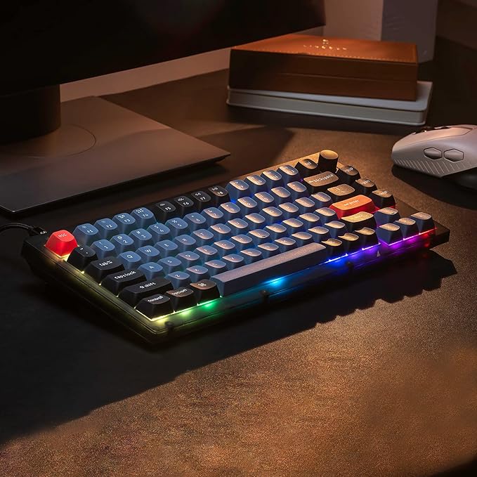 Keychron V1 Wired Custom Mechanical Keyboard Knob Version, 75% Layout QMK/VIA Programmable with Hot-swappable Keychron K Pro Brown Switch Compatible with Mac Windows Linux (Frosted Black-Translucent)