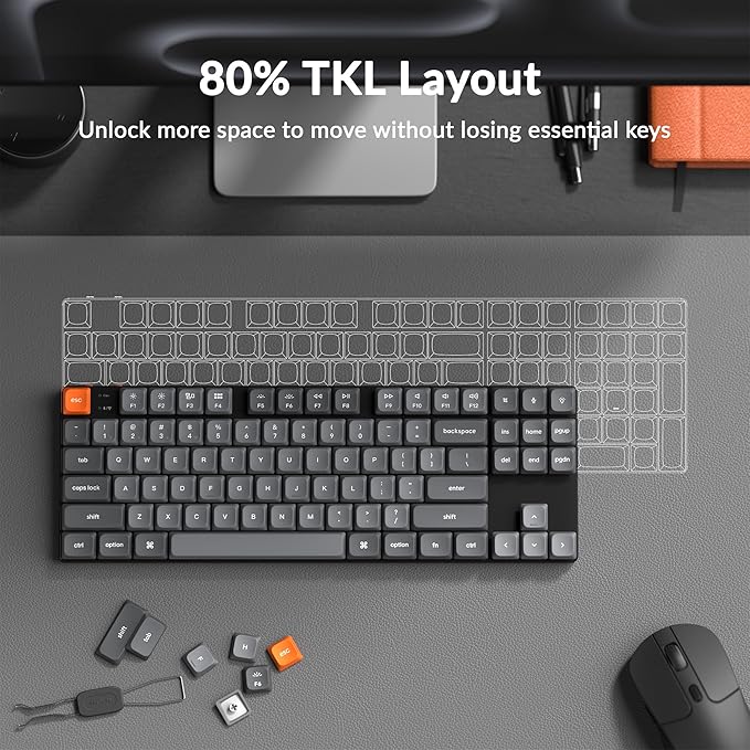 Keychron K1 Max Ultra-Slim Wireless Mechanical Keyboard, 80% TKL Layout Bluetooth/2.4 GHz/Wired Keyboard with Low-Profile Gateron Brown Switch, Hot-Swappable, RGB Backlit QMK for Mac Windows Linux