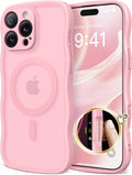 CAPRARO for iPhone 16 Pro Case for Women Girls, Upgraded [Full Camera Protection] [Compatible with MagSafe] Cute Wave Translucent Matte Phone Case for iPhone 16 Pro, Peach Pink