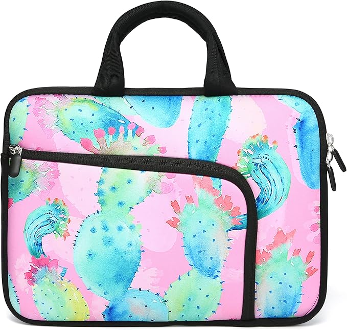 11 11.6 12 12.1 12.5 inches Laptop Sleeve Chromebook Case Ultrabook Case Notebook Sleeve PC Messenger Bag Tablet Case Neoprene Handle Sleeve for Men Women, Two Pockets(Colorful Cactus)