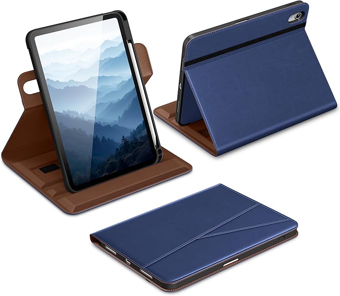 DTTO for iPad Air 11 inch Case M4 / M3 / M2 (2026/2025/2024), iPad Air 5th / 4th Gen (2022/2020), 360 Degree Rotating Premium Leather Folio Stand Cover with Pencil Holder, New Navy Blue