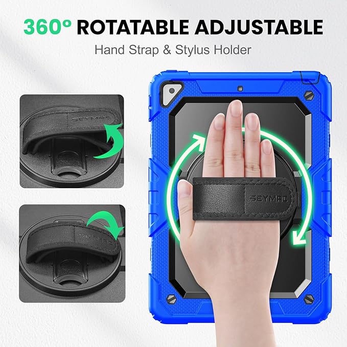SEYMAC for iPad Air 3/ Pro 10.5 inch Case, Heavy Duty Full-Body Shockproof Protective Case with Screen Protector, 360° Rotating Stand, Hand/Shoulder Strap for iPad Air 3rd Gen, Blue