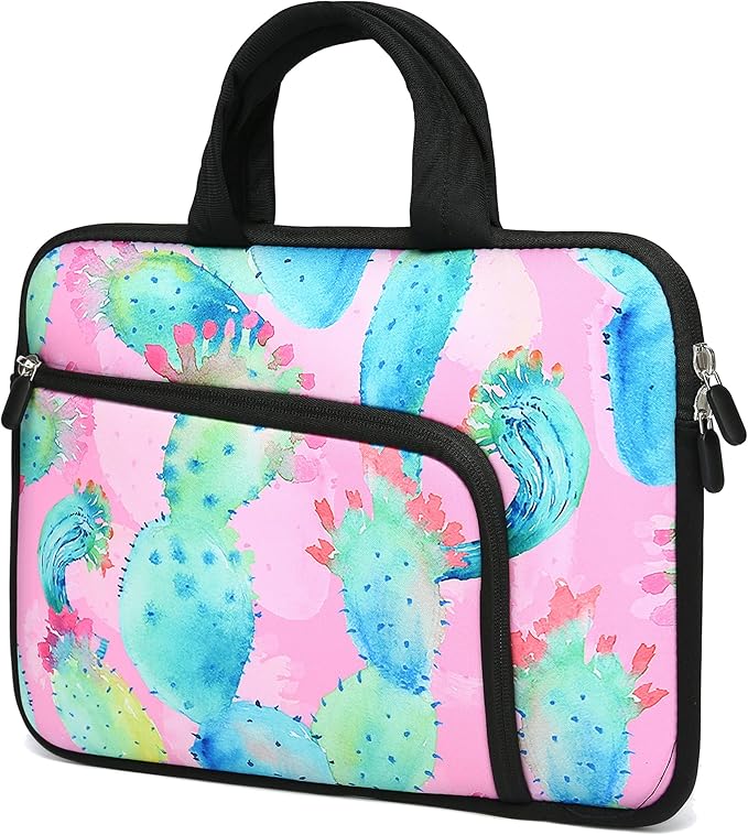11 11.6 12 12.1 12.5 inches Laptop Sleeve Chromebook Case Ultrabook Case Notebook Sleeve PC Messenger Bag Tablet Case Neoprene Handle Sleeve for Men Women, Two Pockets(Colorful Cactus)