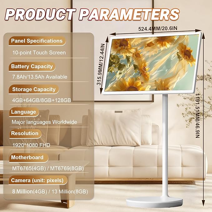 21.5" 24" 27" 32" Smart Mobile Monitor Portable Touch Screen TV with 8MP/13MP Camera Entertainment Display(8+128GB(1080P),27IN)