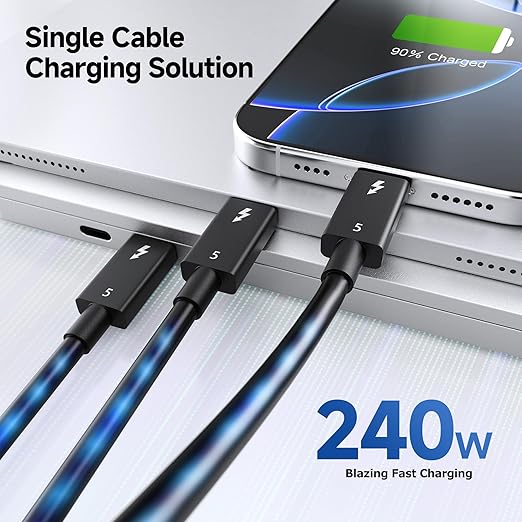 Cable Matters [Intel Certified] 80Gbps Thunderbolt 5 Cable with up to 120Gbps Bandwidth Boost and 240W Charging - 0.5m / 1.6ft, Compatible with Thunderbolt 4, USB4, and USB C, Black