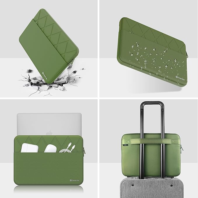 Smatree Laptop Sleeve for 15.3 inch Apple MacBook Air M4 2025/2024 M3 A3114/M2 2023 A2941, 15 inch Protective Laptop Case with Accessory Pocket, YKK Zipper, Patented Shockproof Design, Green (E617G)