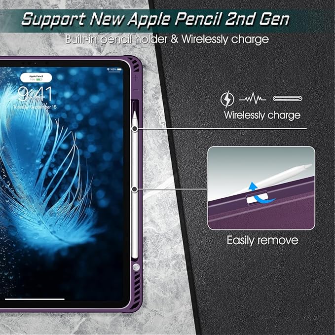 CaseBot Magnetic Case for iPad Pro 12.9-inch 6th Generation 2022, Multiple Angle Shockproof Rugged Stand Case, Soft TPU Back Cover w/Pencil Holder, Also Fit iPad Pro 12.9" 5th/4th/3rd Gen, Purple