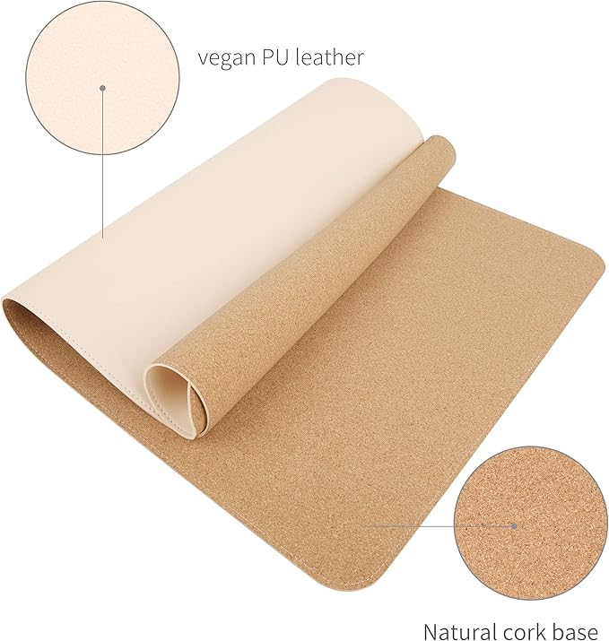 RENMTURE Dual-Sided Mouse Pad, Natural Cork & PU Leather Large Desk Pad for Office and Home Work, Desk Protector Non-Slip, Waterproof, Easy Clean (Apricot,47"x17")