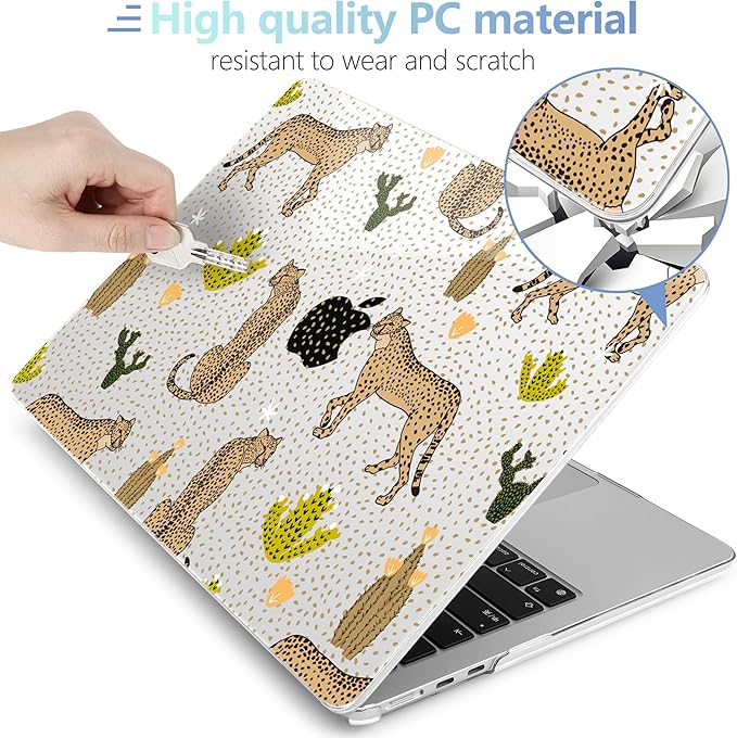 MEEgoodo Case for M5/M4/M3/M2 MacBook Air 15 inch Case 2026 2025 2024 2023, Laptop Shell Fit Model (A3448/A3241/A3114/A2941) for MacBook Air 15.3-inch, Leopard & Cactus