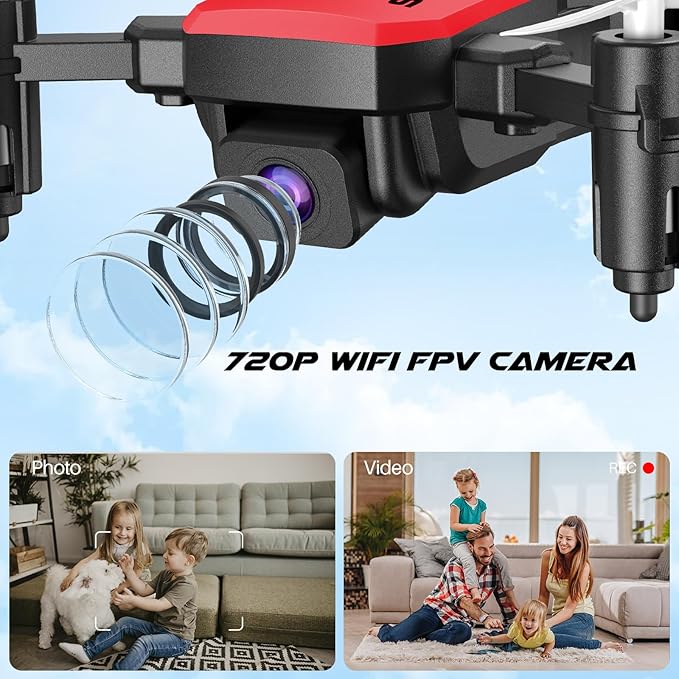 SIMREX Mini Drone with 720P Camera for Kids & Beginners - Foldable RC Quadcopter, Optical Flow Positioning, Altitude Hold, 3D Flip, 2 Batteries 20Min Flight, Safe & Easy Indoor Outdoor Flying Toy Gift, Red