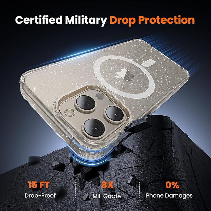 toushion 3 in 1 for iPhone 15 Pro Max Case Clear with MagSafe, Not Yellowing, Screen Protector*1 Camera Lens Protector*1,Protection for iPhone 15 Pro Max Phone Case 6.7 inch Clear Glitter