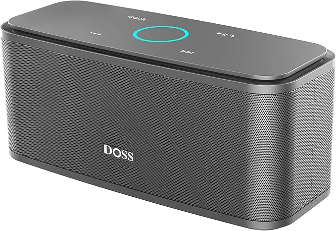 DOSS SoundBox Touch Wireless Bluetooth Speaker-12W HD Sound with Rich Bass, IPX5 Waterproof, 20H Playtime, Handsfree, for Gatherings, Home, Office, Outdoor, Travel-Grey