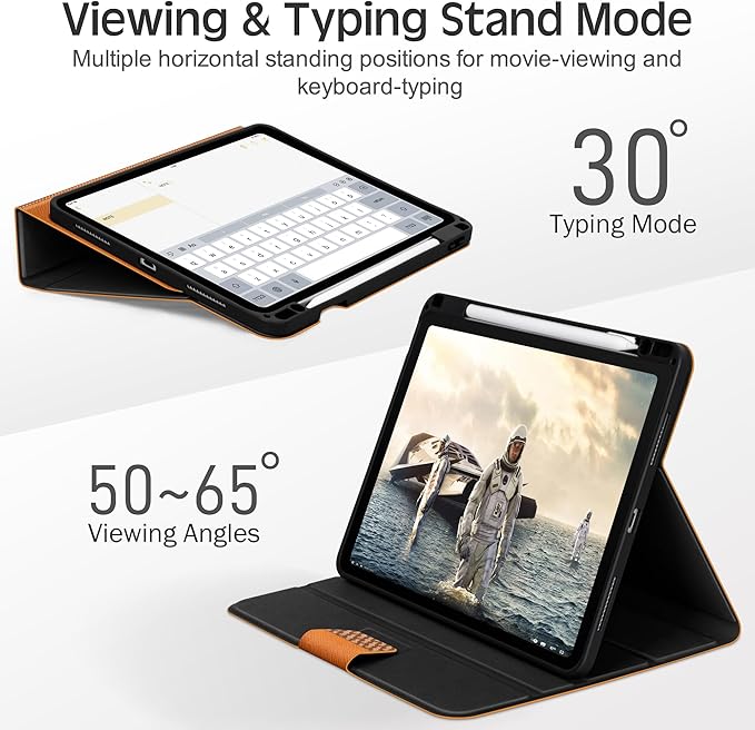 KingBlanc Case for iPad Pro 13-inch (M5 2025, M4 2024) with Pencil Holder, PU Leather Book-Style Cover, Auto Sleep/Wake, Pencil Pro & USB-C Compatible, Multi-Angle Stand for Viewing & Drawing, Brown