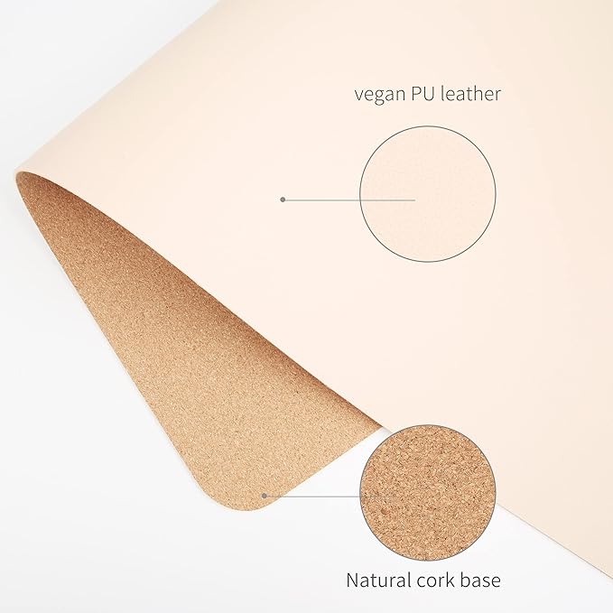 RENMTURE Dual-Sided Mouse Pad, Natural Cork & PU Leather Large Desk Pad for Office and Home Work, Desk Protector Non-Slip, Waterproof, Easy Clean (Apricot, 23.6" x 13.7")