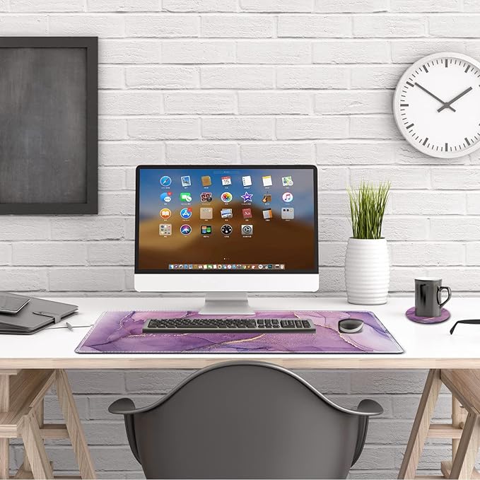 AIMSA Large Gaming Mouse Pad Extended Mouse Pad with Stitched Edge, Keyboard Mouse Mat Non-Slip Rubber Base Desk Pad 31.5x11.8 inch for Office Home Game Work, Purple Marble