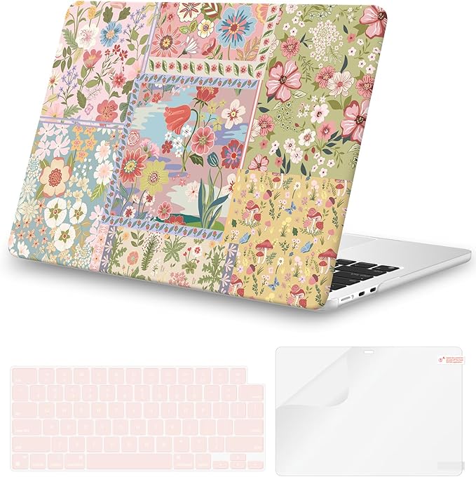 iCasso for MacBook Air 13.6 inch Case M5 2026 M4 2025 M3 M2 2024-2022 Model A3449 A3240 A3113 A2681, Flower Pattern Sturdy Protective Hard Shell Cover for Mac Book Air 13 inch,Pink Floral Patchwork