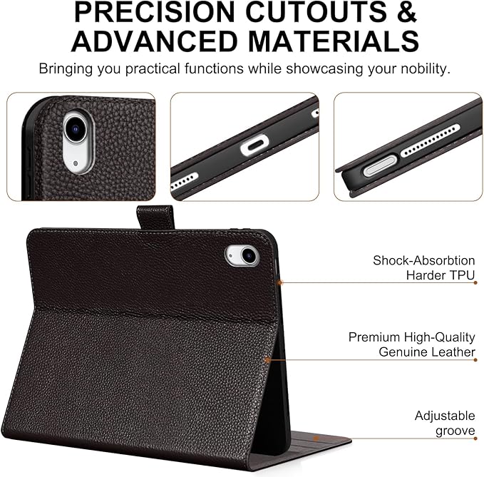 Genuine Leather Case for iPad 11th Gen 11" (2025/A16) & 10th Gen 10.9" (2022) | Slim Protective Cover with Adjustable Stand, Magnetic Closure, Auto Wake/Sleep, Premium Leather | Dark Brown