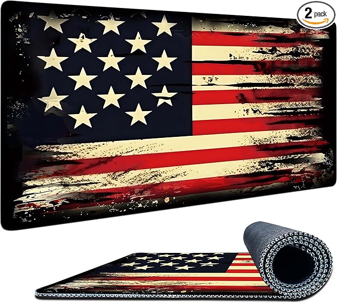 Retro Flag Mouse Pad XL with Stitched Edges 31.5 x 11.8, Extended Desk Pad Desk Mat for Desktop Decor and Accessories Workplace Home XXL Mouse Pad for Gaming Office Big Mousepad