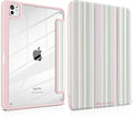 TWOLSKOO Case for iPad Pro 11-inch (M5 2025 / M4 2024), Clear Acrylic Back with TPU Bumper, Pencil Holder, Trifold Stand, Auto Sleep/Wake, Pastel Stripes