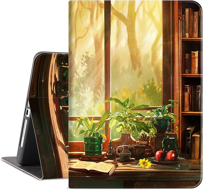 for iPad (A16) 11Th/10Th Generation Case 2025/2022, for iPad Case 11Th/10Th Generation, 10Th/11Th Gen iPadCase Cover Auto Wake/Sleep Multi-Angle Viewing Adjustable Stand, Greenery Window Sill
