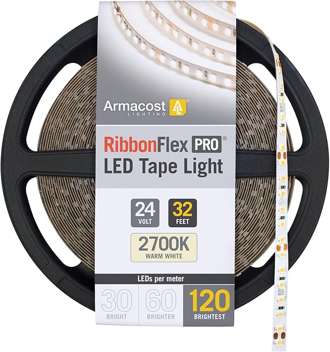 Armacost Lighting RibbonFlex Pro 24V White LED Strip Lights 120 LED/m, 2700K, 32.8 ft 136250
