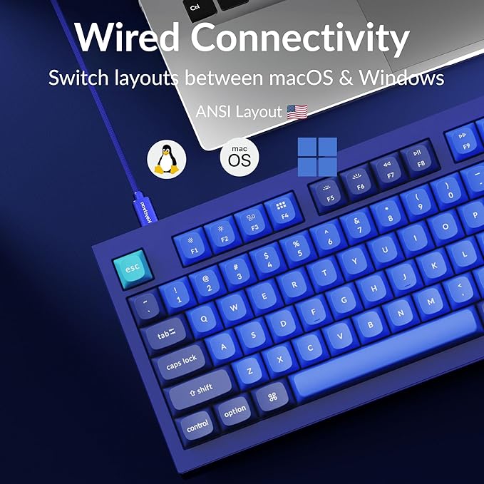 Keychron Q5 Wired Custom Mechanical Keyboard Knob Version, 96% Layout QMK/VIA Programmable with Hot-swappable Gateron G Pro Blue Switch Double Gasket Compatible with Mac Windows Linux - Navy Blue A