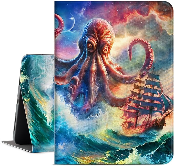 Vimorco for iPad Air 11 Inch Case, for iPad Air M3/M2 11 Inch Case 2025/2024, for iPad Air 5th/4th Generation Case 10.9-inch, Soft PU Leather Back Cover, Multi-Angle Viewing, Octopus Sailing Boat