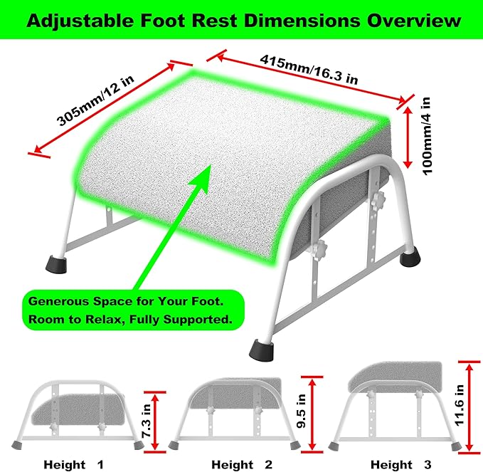 Under Desk Footrest with Memory Foam, Adjustable 10-Level Ergonomic Foot Rest for Office & Gaming Desk Accessories for Leg Rest, Reinforced Metal Frame, Non-Slip Base Extra Large（White 2 USE