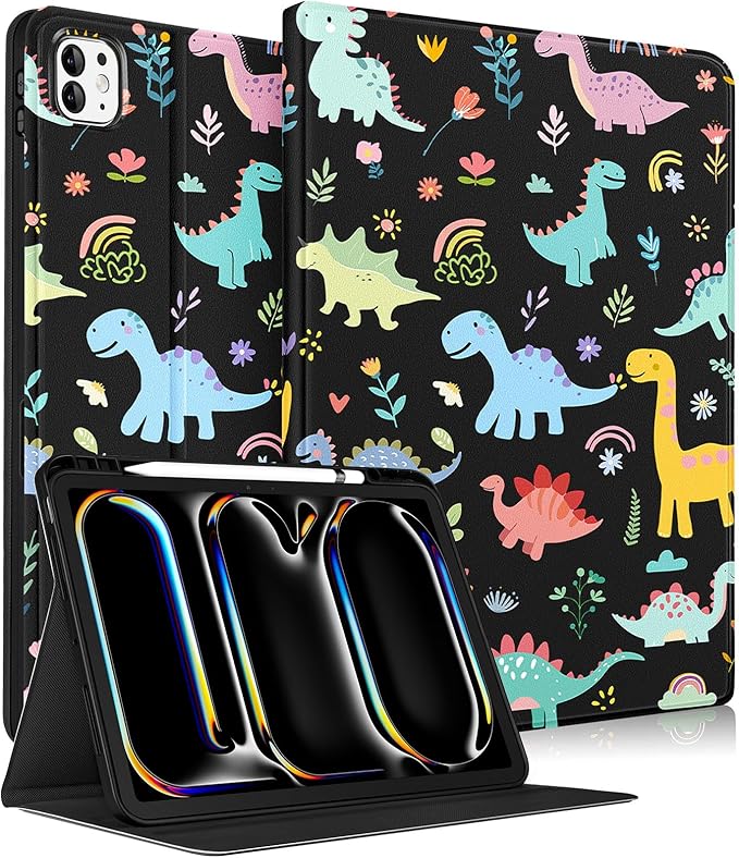 Uppuppy for iPad Pro 13 Inch Case 2024 - Women Girls Cute Folio Smart Cover with Pencil Holder Cartoon Kids Boys Pretty Design Unique for iPad Pro M4 13 Inch Cases A2925 A2926 A3007