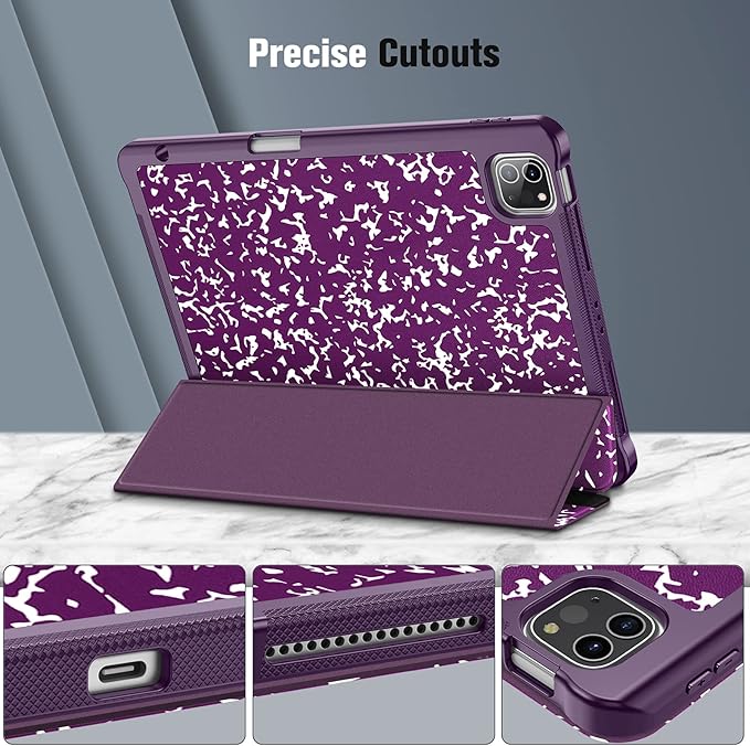 Fintie SlimShell Case for iPad Pro 11-inch (4th / 3rd Generation) 2022/2021 - Soft Flexible TPU Stand Back Cover with Pencil Holder, Also Fit iPad Pro 11" 2nd / 1st Gen, Composition Book Purple