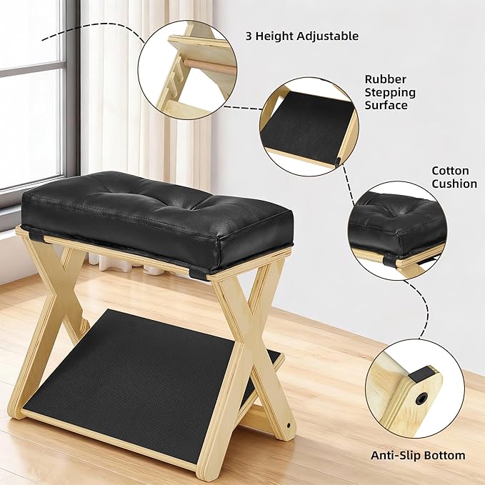 HOMELTSTBO Adjustable Foot Rest Under Desk, Wooden Double Step Desk Footrest with 3 Height Options & Non-Slip EVA Surface, Ergonomic Foot Rest For Under Desk At Work, Enhances Posture,Home Office-Pine