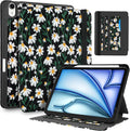 Uppuppy for iPad Air 11 inch Case M3 2025/M2 2024 - Air 5th/4th Generation Case 10.9'' Women Girls Cute Embroidered Folio Stand Cover with Pencil Holder & Card Slot Kawaii Daisy Floral Design Cases